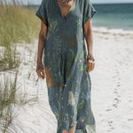 Night Woodland Animal Pattern Printed Women's Pocket Cotton Dress