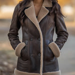 Vintage Lambswool Lapel Pocket Sheepskin Warm Coat