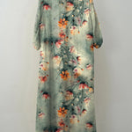 Women's Elegant Orange Floral Print On Green Background Print Pocket Cotton Dress