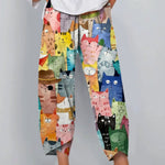 Watercolor Cute Cats Repeat Pattern Printed Women's Cotton And Linen Casual Pants