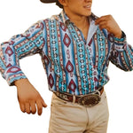 Men's Western Cowboy Stripe Printed Vacation Long Sleeve Shirt