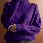 Women's Solid Color Stylish Long-sleeved Loose turtleneck Warm Casual Knitted Sweater
