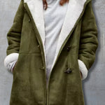 Long Sleeve Horn Button Women's Fleece Warm Jacket