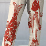 Women's Red Fish Vintage Art Printed 100%Cotton Casual Pants