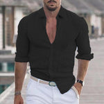 Men's Casual Solid Color Lapel Cotton Blend Long Sleeve Shirt