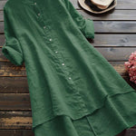 Women's Solid Color Loose Elegant Casual Cotton And Linen Shirt Dress