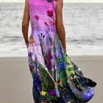 Women's Flowers Pocket Pinafore Linen Dress