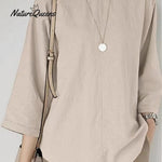 Women's Solid Color Loose Elegant Casual Cotton And Linen T-Shirt