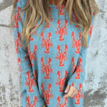 Lobster Repeat Pattern Printed Women's Button Back Casual Knitted Shirt