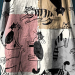Vintage Funny Cats Art Print Casual Cotton And Linen Shirt