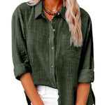 Women's Slit Cotton and Linen Long-sleeved Shirt