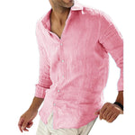 Men's Casual Solid Color Cotton Linen Lapel Collar Breathable Long Sleeve Shirt