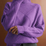 Women's Solid Color Stylish Long-sleeved Loose turtleneck Warm Casual Knitted Sweater