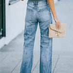 Stretch Washed Ripped Wide-leg Jeans