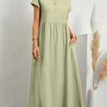 Women's Solid Color Cotton Linen Round Neck A-Line Dress