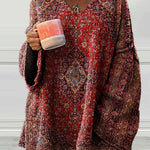 Women's Vintage Art Print Casual Pullover Sweater