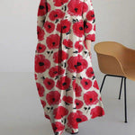 Women's Lovely Floral Art Print Large Size Loose Long Sleeve Casual Dress