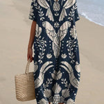 Women's Vintage Ethnic Lovely Birds Art Print Flowy Dress