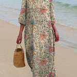 70s Style Vintage Floral Garden Printed Women's Pocket Cotton Dress