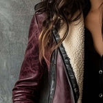 Women's Vintage Burgundy Lambskin Faux Leather Coat
