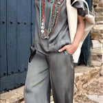 Women's Solid Color Loose Elegant Casual V-neck Mid-sleeve Suit