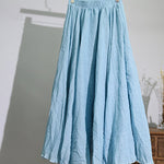 Women's Cotton Linen Skirt Casual Elastic High Waist Pleated A-Line Beach Skirts