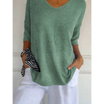 Women's Solid Color Knitted 3/4 Sleeve V-neck Top