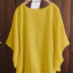 Women's Solid Color Loose Elegant Bat Sleeve Casual Cotton And Linen Shirt