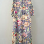 Women's Retro Purple Floral Print Pocket Cotton Dress