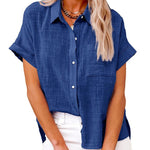 Women's Solid Color Button Down Short Sleeve Shirt