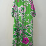 Women's Vintage Green Floral Print Pocket Cotton Dress
