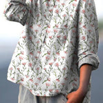 Pink Spring Floral Repeat Pattern Printed Women's Casual Cotton And Linen Shirt