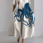 Women's Vintage Lovely Octopus Art Print Large Size Loose Elegant Casual Dress
