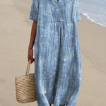Summer Blue Sea Shell Pattern Printed Women's Flowy Dress