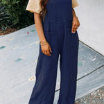 Women's Casual Solid Colour Square Neck Jumpsuit With Pockets