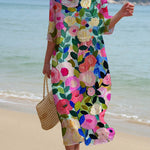 Colorful Spring Floral Garden Printed Women's Pocket Cotton Dress