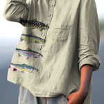 Women's Fish Print Casual Cotton And Linen Shirt