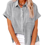 Women's Solid Color Button Down Short Sleeve Shirt