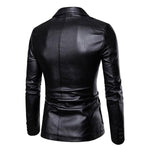 Men's Vintage Lapel Two Button Single Breasted Slim Fit PU Blazer