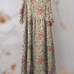 70s Style Vintage Floral Garden Printed Women's Pocket Cotton Dress