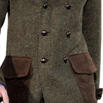 Vintage Herringbone Wool And Suede Patchwork Double-Breasted Casual Coat