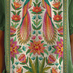 Women's Vintage Ethnic Elegant Floral Birds Art Print Casual Cotton And Linen Shirt