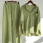 Women's Solid Color Loose Elegant High Waist Casual Cotton And Linen Suit