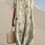 Women's Boughs And Robin Birds Pattern Printed Flowy Dress