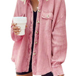 Women's Fall Casual Lapel Neck Patchwork Irregular Shirt Jacket