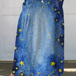 Women's Vintage Lovely Stars Pattern Art Print Linen Pocket Skirt