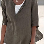Women's Solid Color Loose Elegant Casual Cotton And Linen Mid-sleeve Shirt