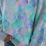 Abstract Geometric Pattern Art Print Knit Turtleneck Pullover Sweater