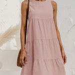 Cotton and Linen Sleeveless Crewneck Dress