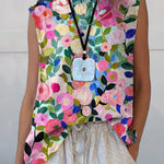 Colorful Spring Floral Garden Printed Women's Casual Cotton And Linen Tank Top